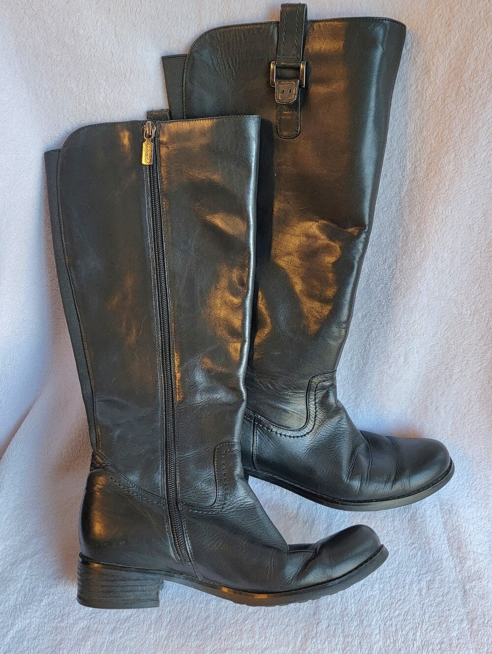 Blondo AquaProtect Black Leather Knee High Riding Inspired Boots Full Zip Sz 7
